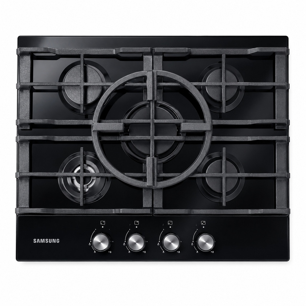 Samsung NA64M7100AW  Piano Cottura Gas 4 Fuochi 60cm Vetro Nero Ghisa