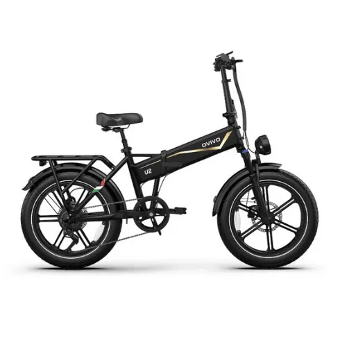 OVIVO V2 2.0 BLACK - Fat Bike elettrica pieghevole, motore Bafang 250W, batteria 48V 18Ah e autonomia fino a 120 km.