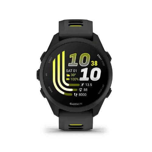 Garmin Forerunner 170 Black/Amp Yellow Smartwatch GPS per la corsa con display AMOLED touchscreen, allenamenti personalizzati, Garmin Pay e monitoraggio del benessere.