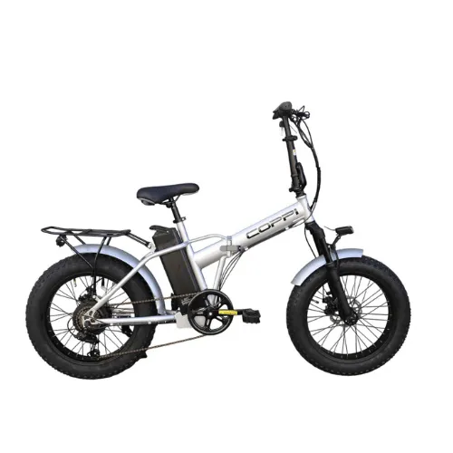 Coppi Vesuvio Argento Fat E-Bike 20" 36V 10Ah – 6 velocità - Motore Trotter 250W - Batteria 36V 10Ah (360Wh) - Telaio in acciaio pieghevole - Cambio Shimano TZ500 a 6 velocità - Freni a disco meccanici - CVSVUT11043AG
